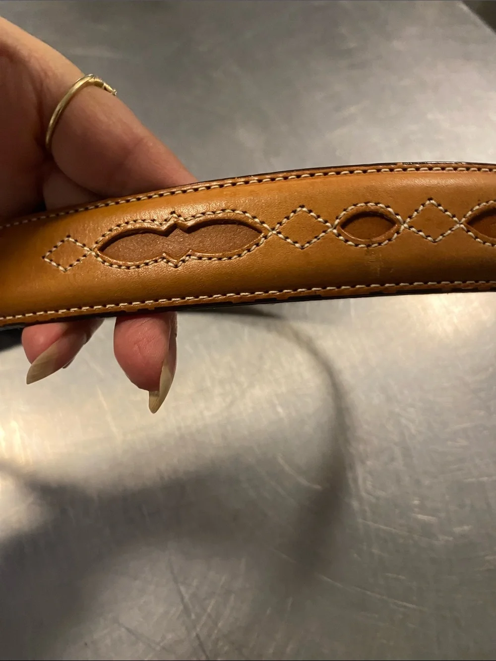 Justin Boots Tan Leather Belt with Ornate Silver Buckle size 30